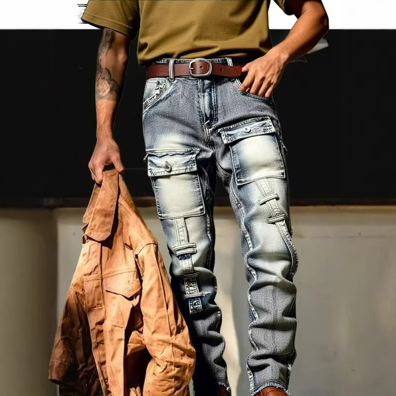 Europe Streetwear Brand - Pantalon droit délavé et vieilli pour